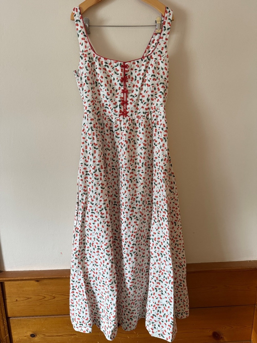 Caroline Constas Linen Blend Cherry Print Midi Dress Size S - Picture 2 of 8